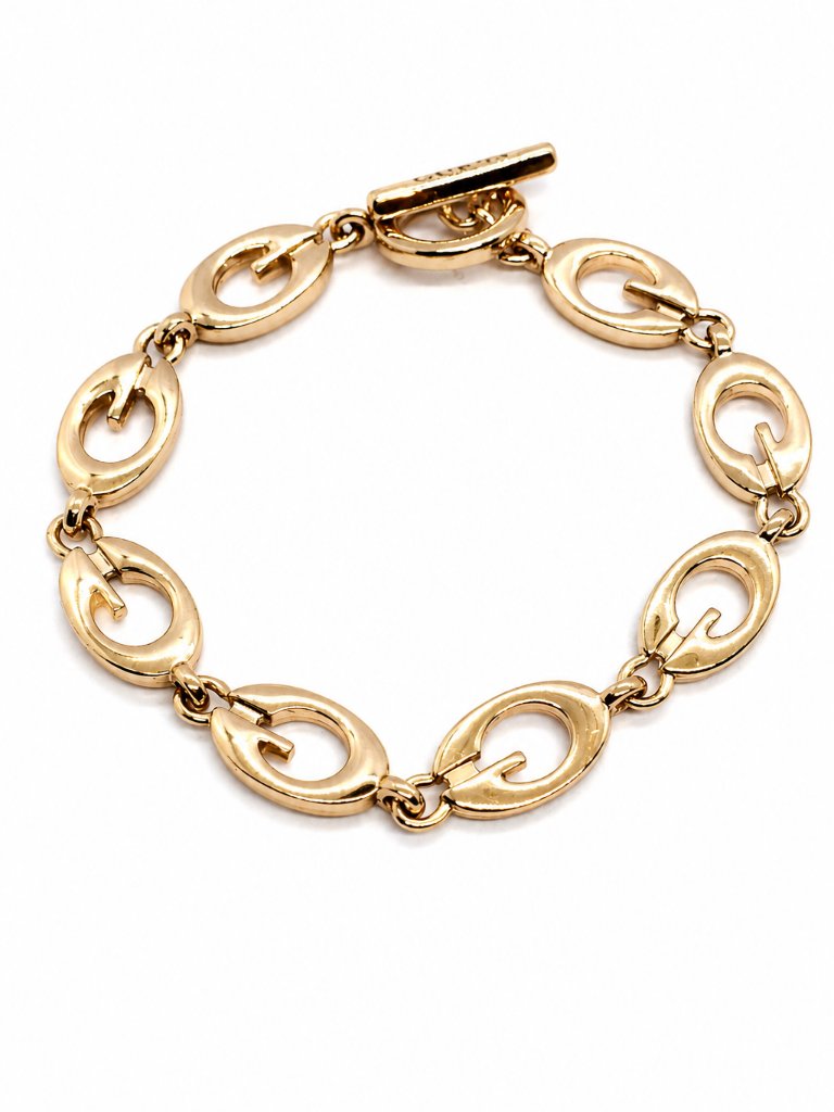 Guess G Logo Bracelet Rose Gold Tone Chain Link Toggle Clasp Signed 7.5"